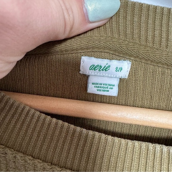 Aerie Vintage-Inspired Olive Ribbed Sweatshirt S oversized - Picture 5 of 6